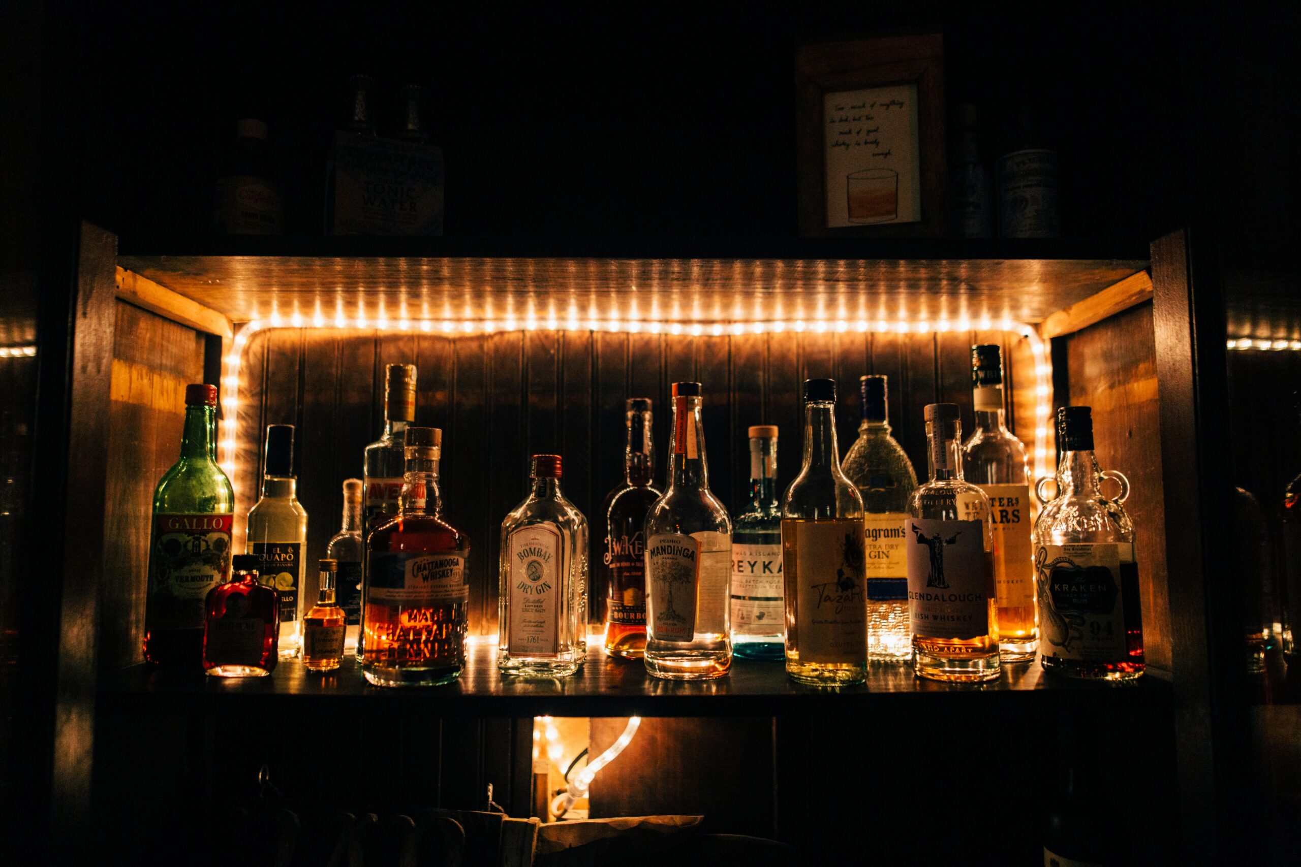 liquor bottles on a shelf