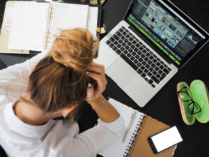 woman struggling with work