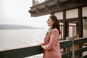 woman thinking positive thoughts