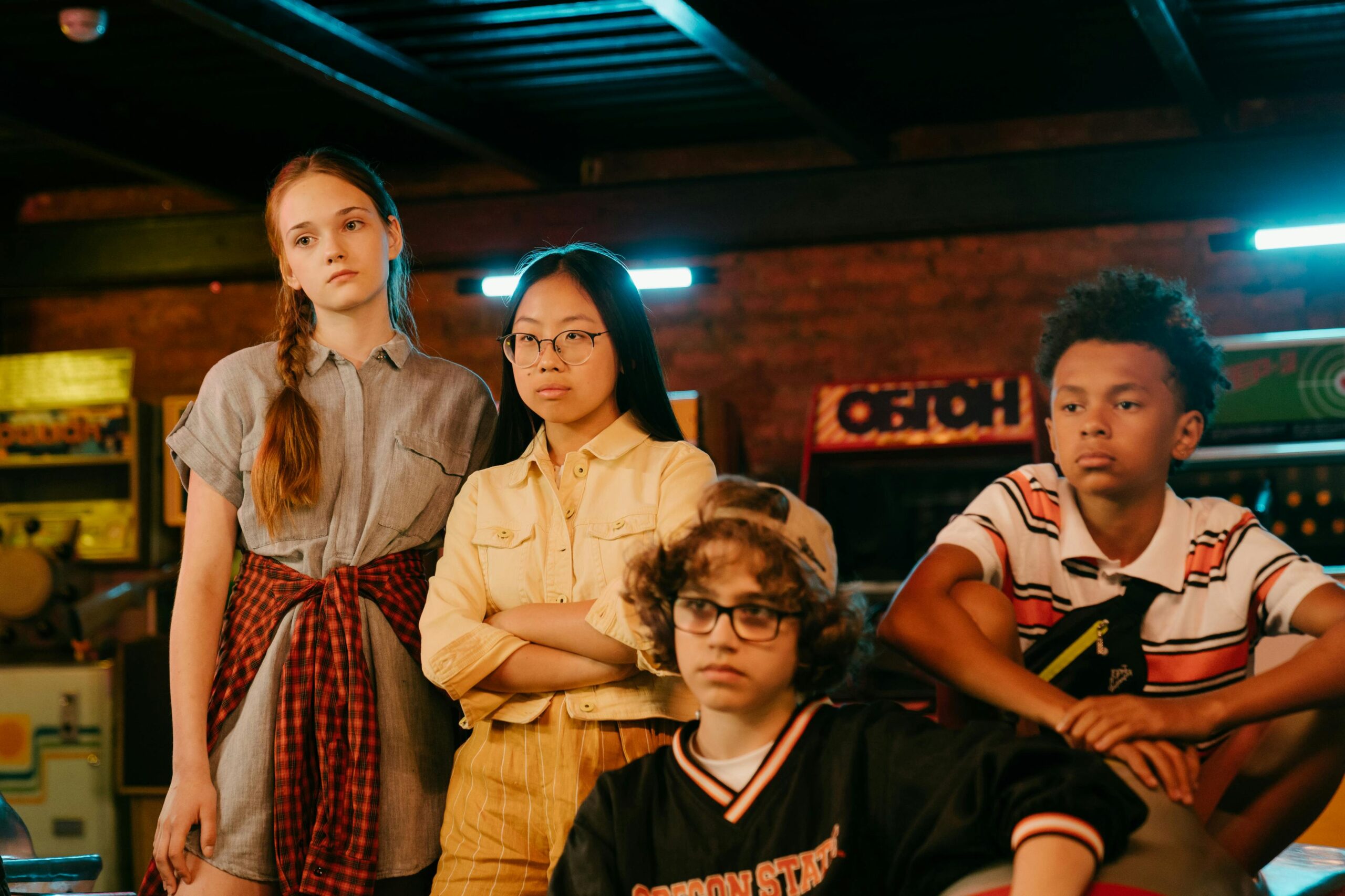 teenagers at an arcade together