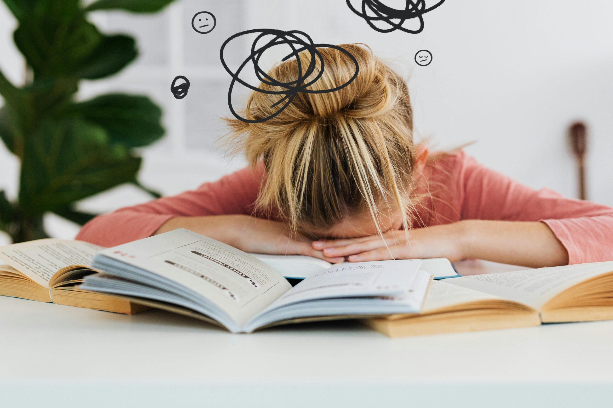 young girl having anxiety with reading