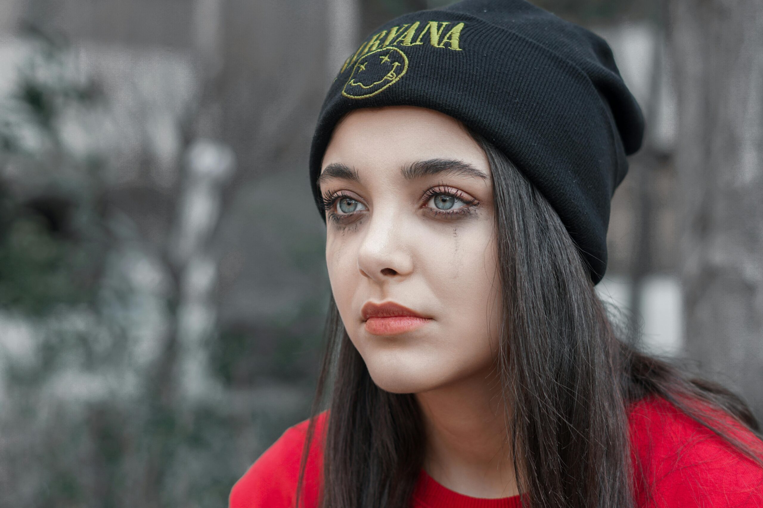 woman being depressed with cloudy weather
