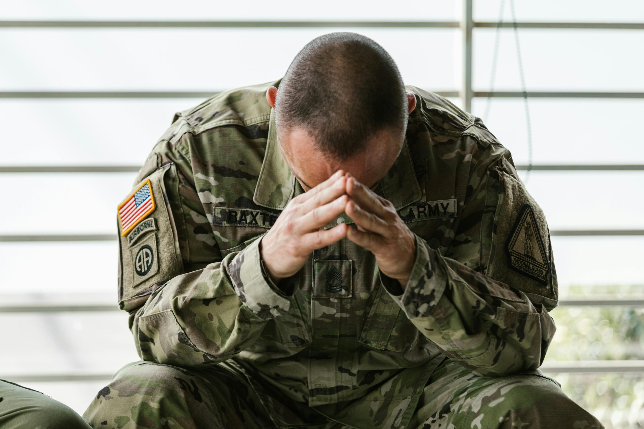 military solider very sad