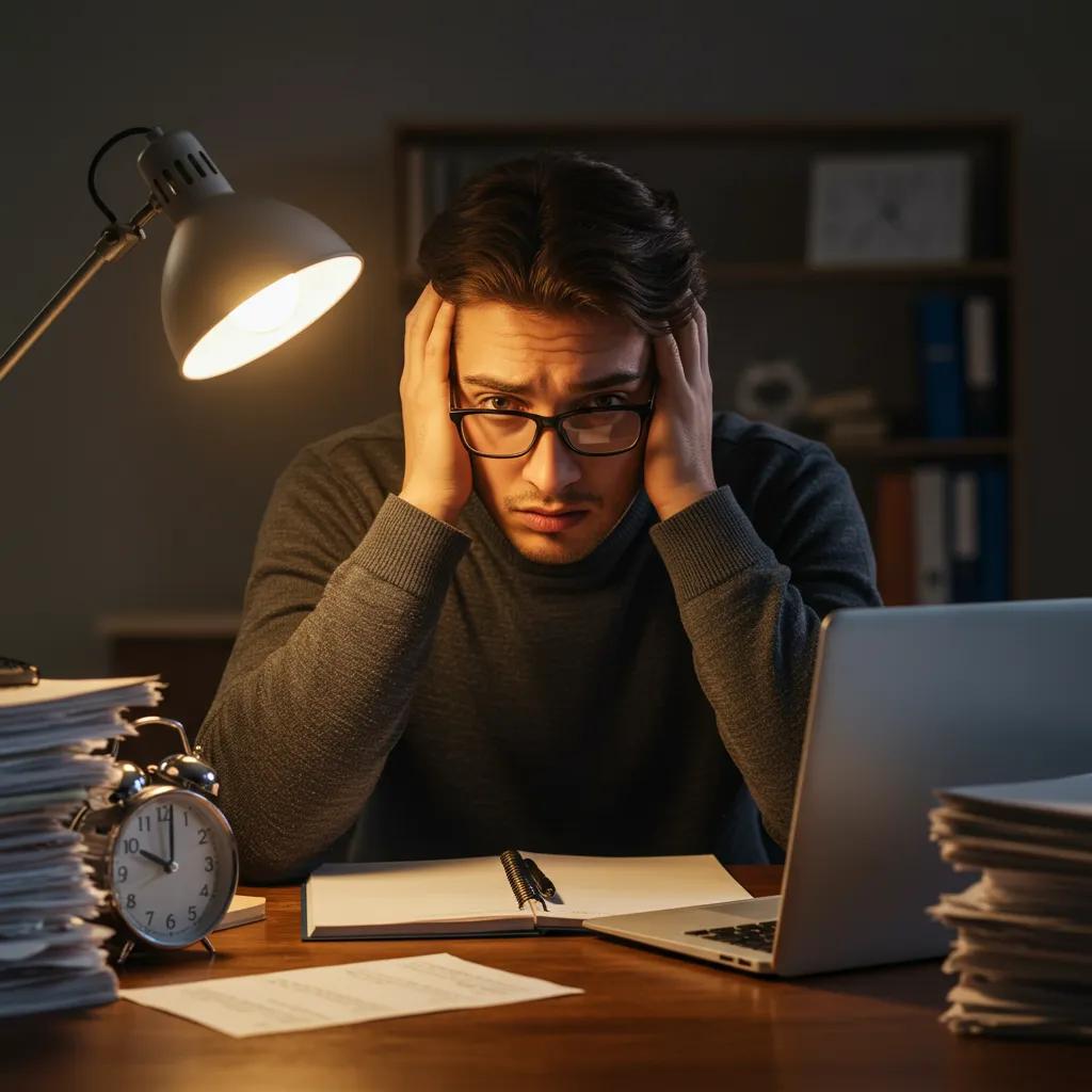 A person overwhelmed by tasks, representing the symptoms of generalized anxiety disorder