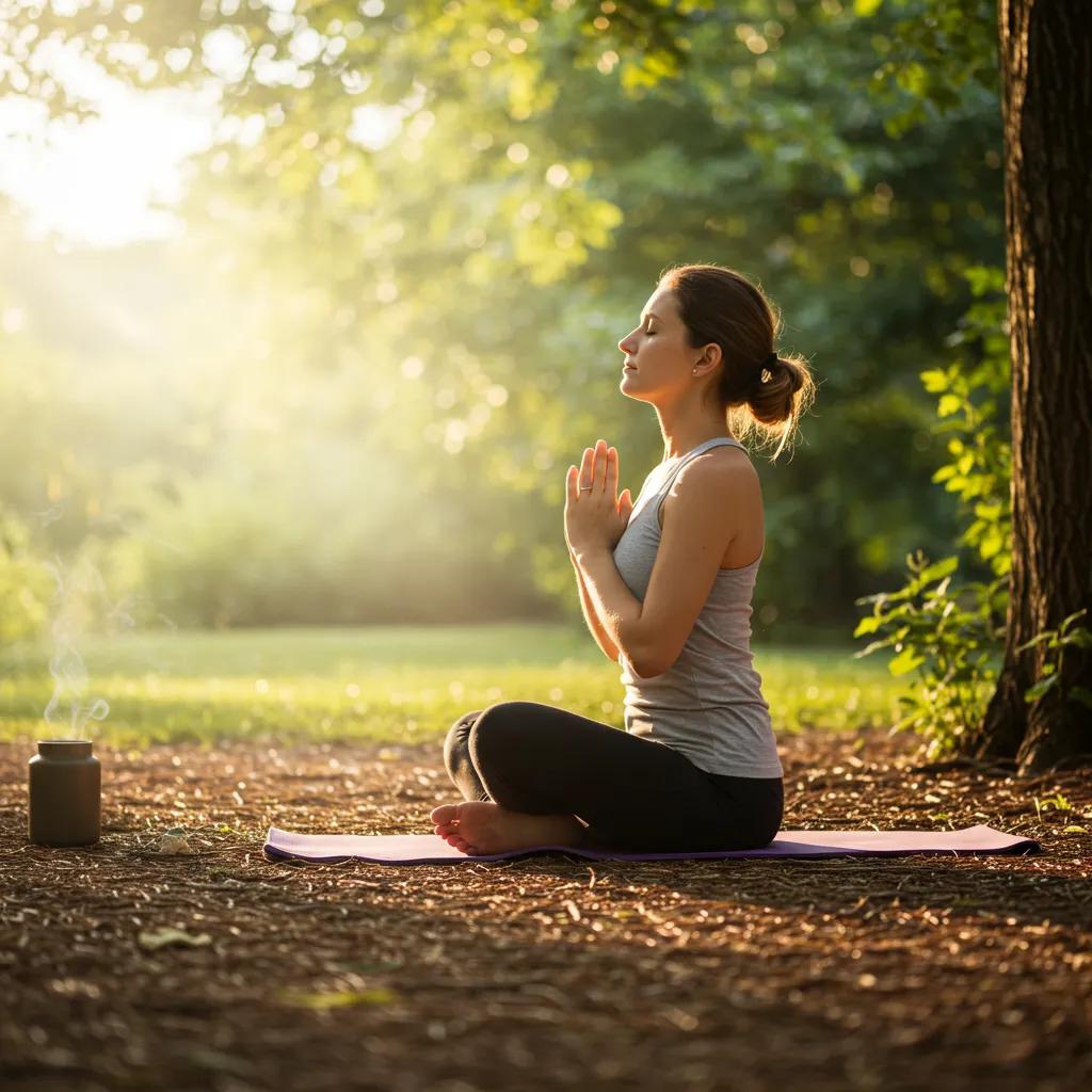 A person practicing mindfulness exercises in a tranquil setting, promoting relaxation and body image awareness