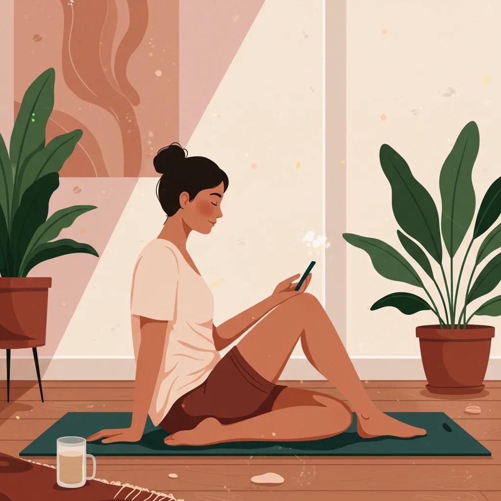 A person practicing mindfulness in a calming environment, reflecting self-acceptance and body positivity