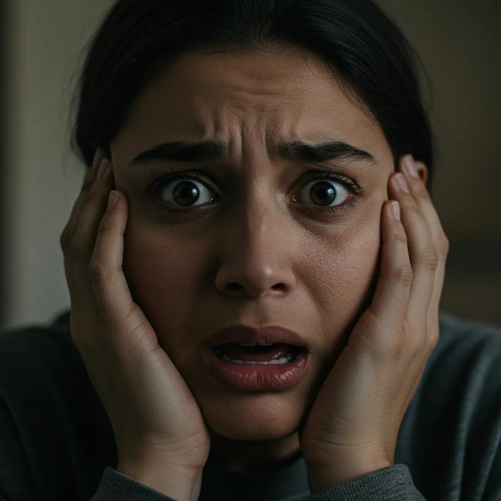 Close-up of a person showing signs of panic, illustrating the emotional and physical symptoms of OCD panic attacks