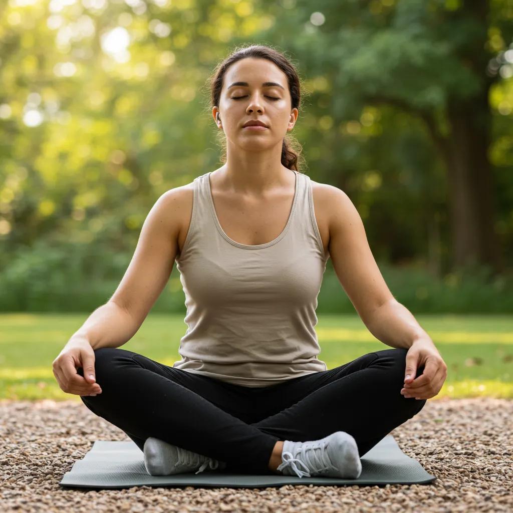 Person demonstrating the 4-7-8 breathing technique in a peaceful setting