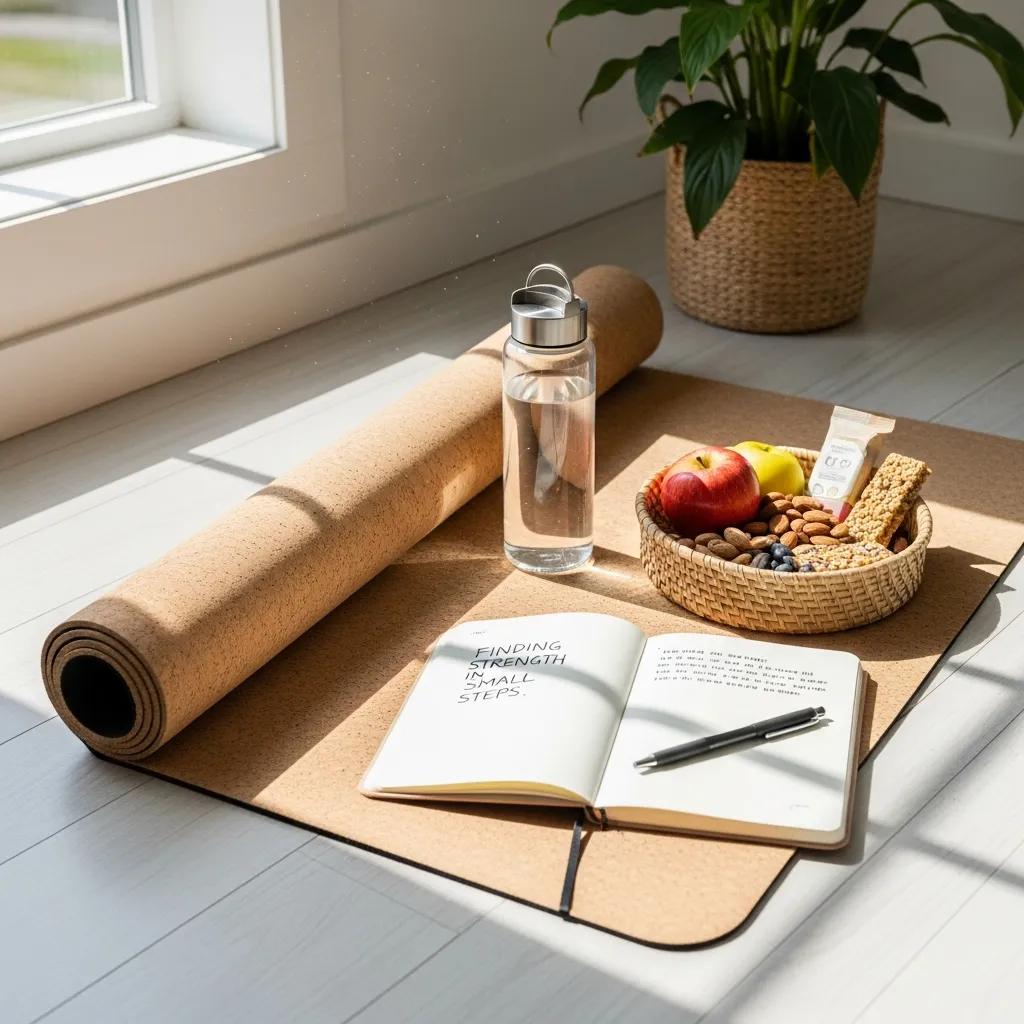 Collection of self-care items promoting wellness and goal attainment in depression recovery