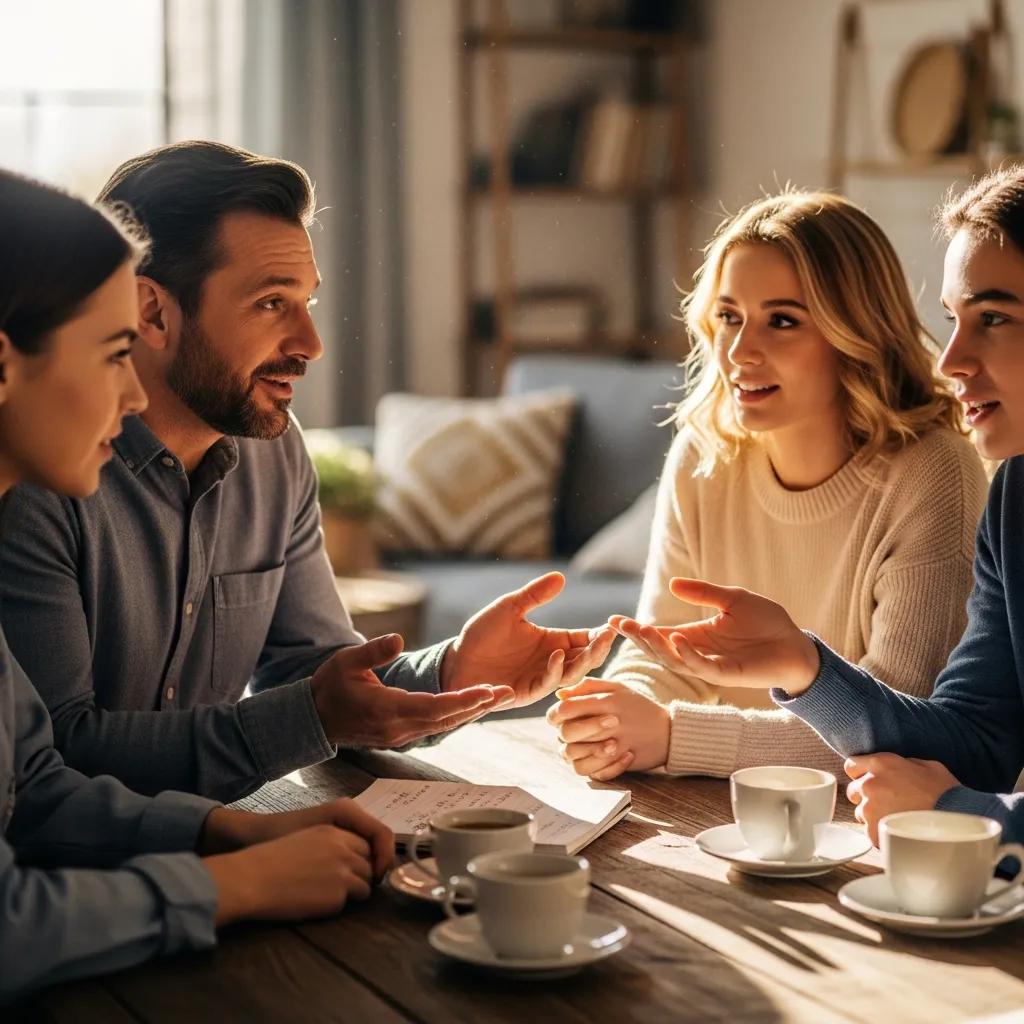 Family members practicing active listening to improve communication and rebuild trust