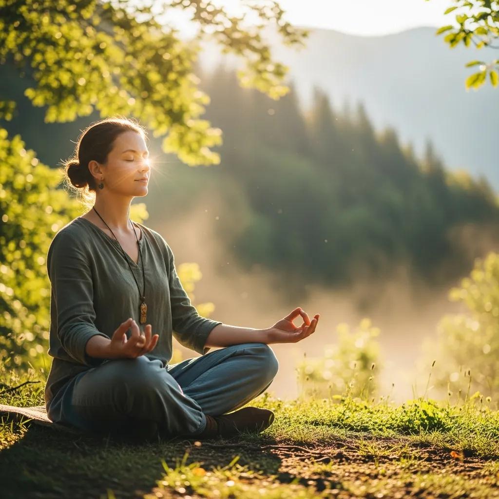 Person meditating in nature, symbolizing recovery from burnout
