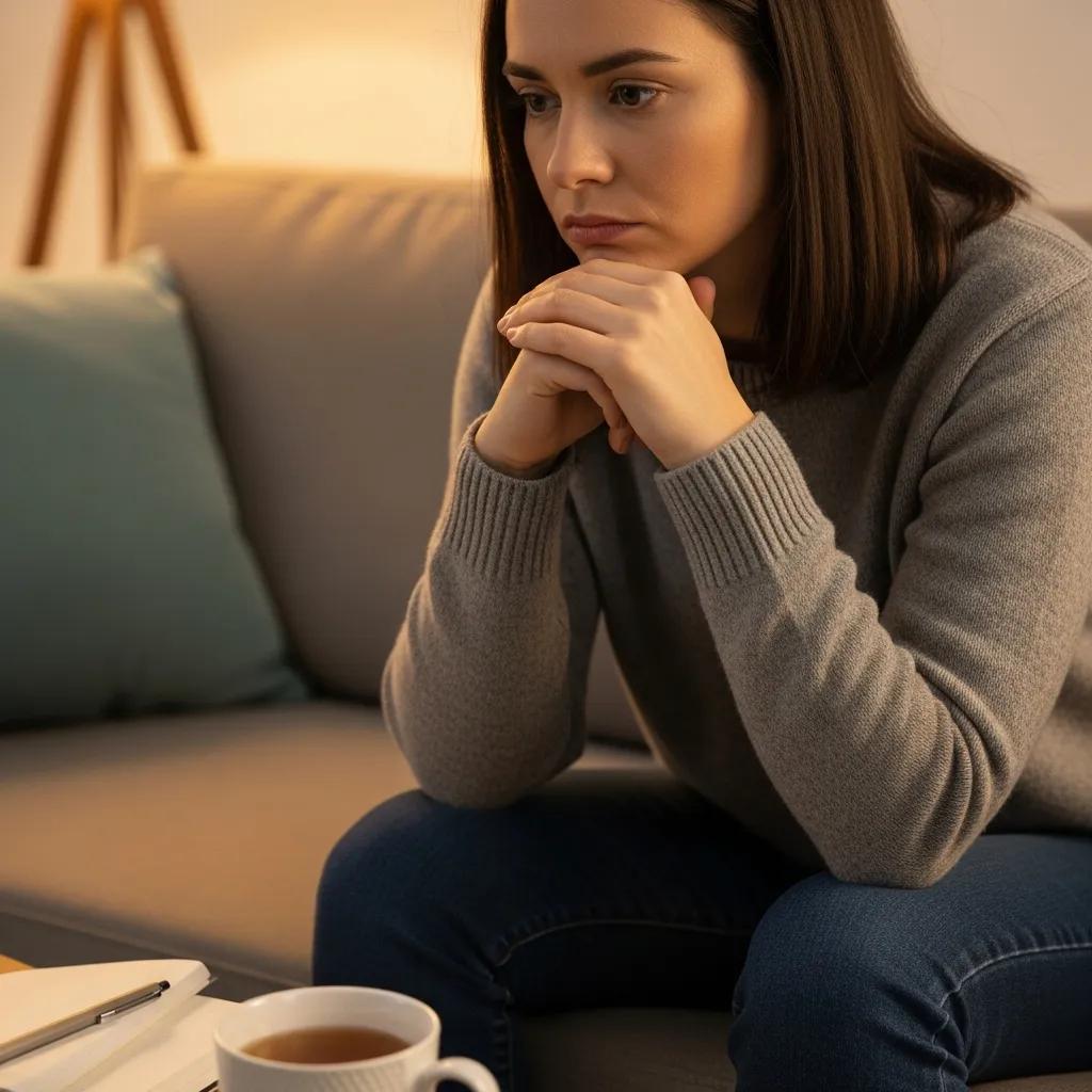 Person reflecting on emotional effects of major life changes in a cozy setting