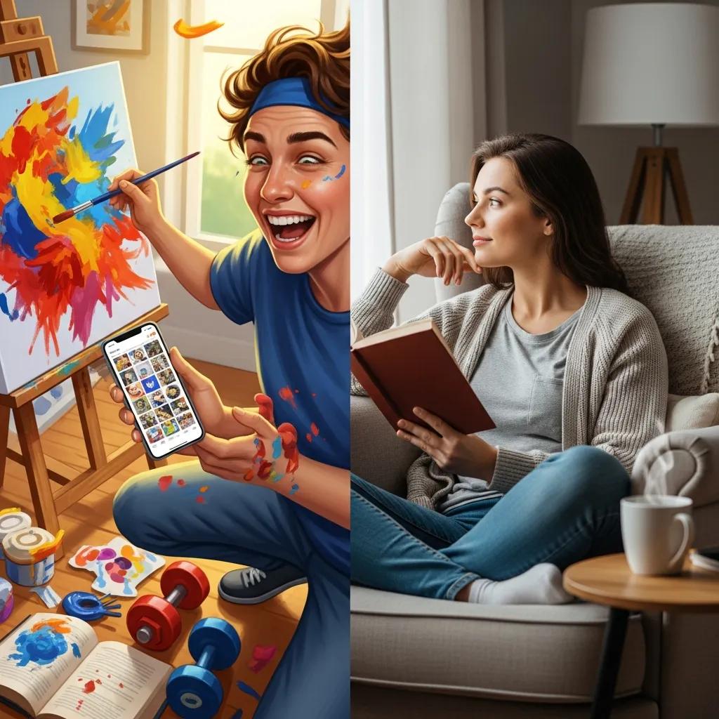 Contrasting scenes of a person in a manic state and a calm state, highlighting bipolar disorder symptoms