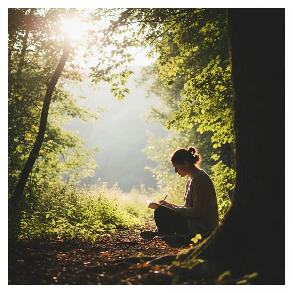 Person reflecting in nature, symbolizing hope and mental health support through motivational phrases