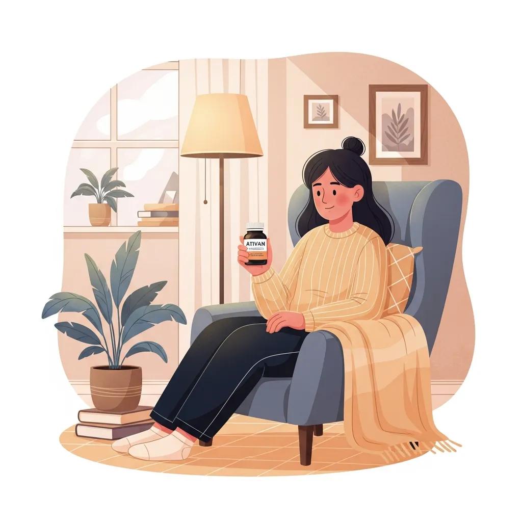 Person reflecting on mental health with Ativan in a cozy setting