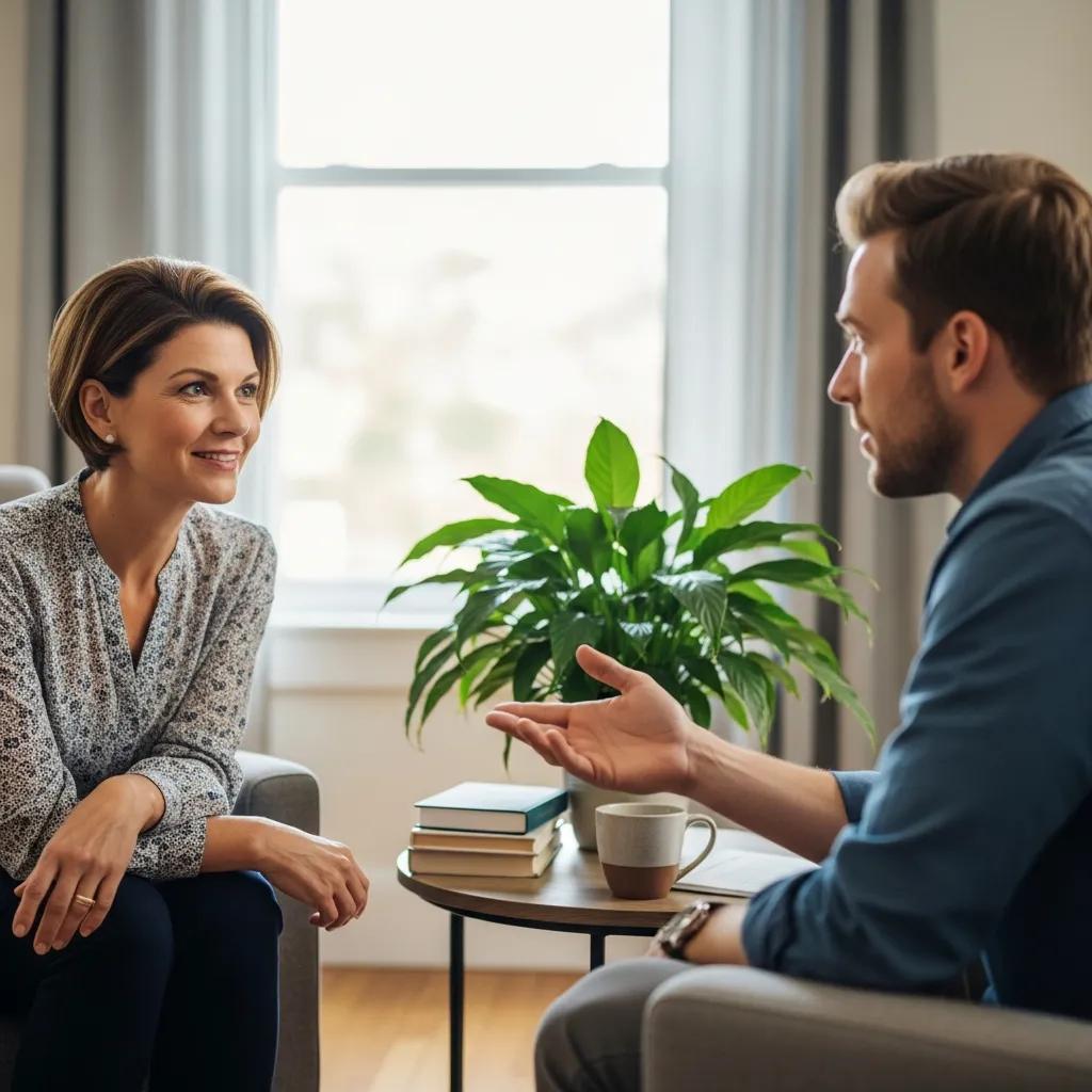 Therapist and patient in a one-on-one outpatient depression treatment session